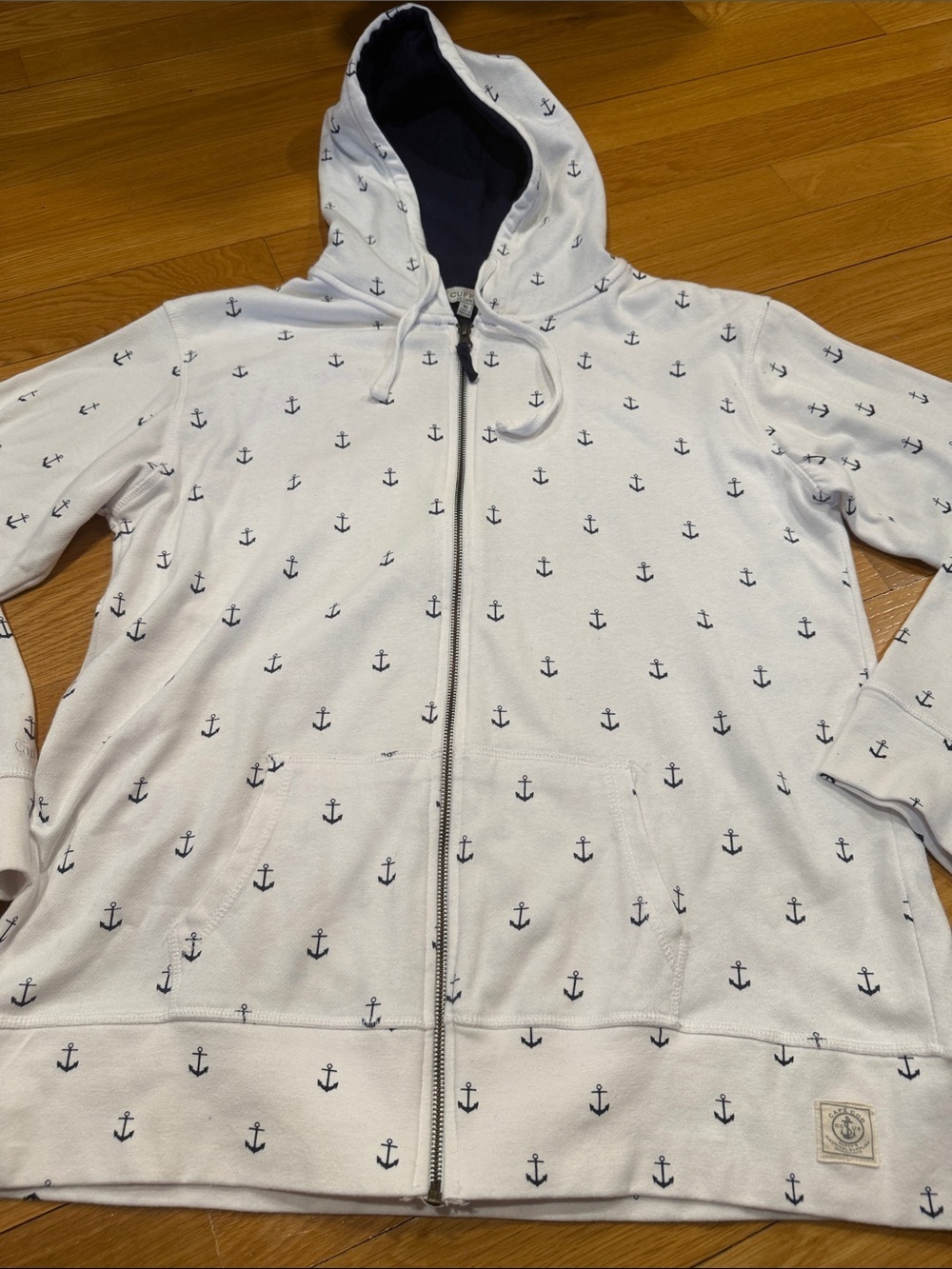 White Anchor Print Zip-Up Hoodie